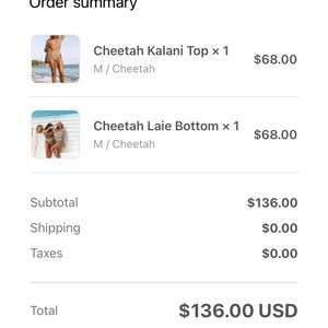 Kavala Cheetah Kalani Top (M) and Chettah Laie Bottom (M) NWT